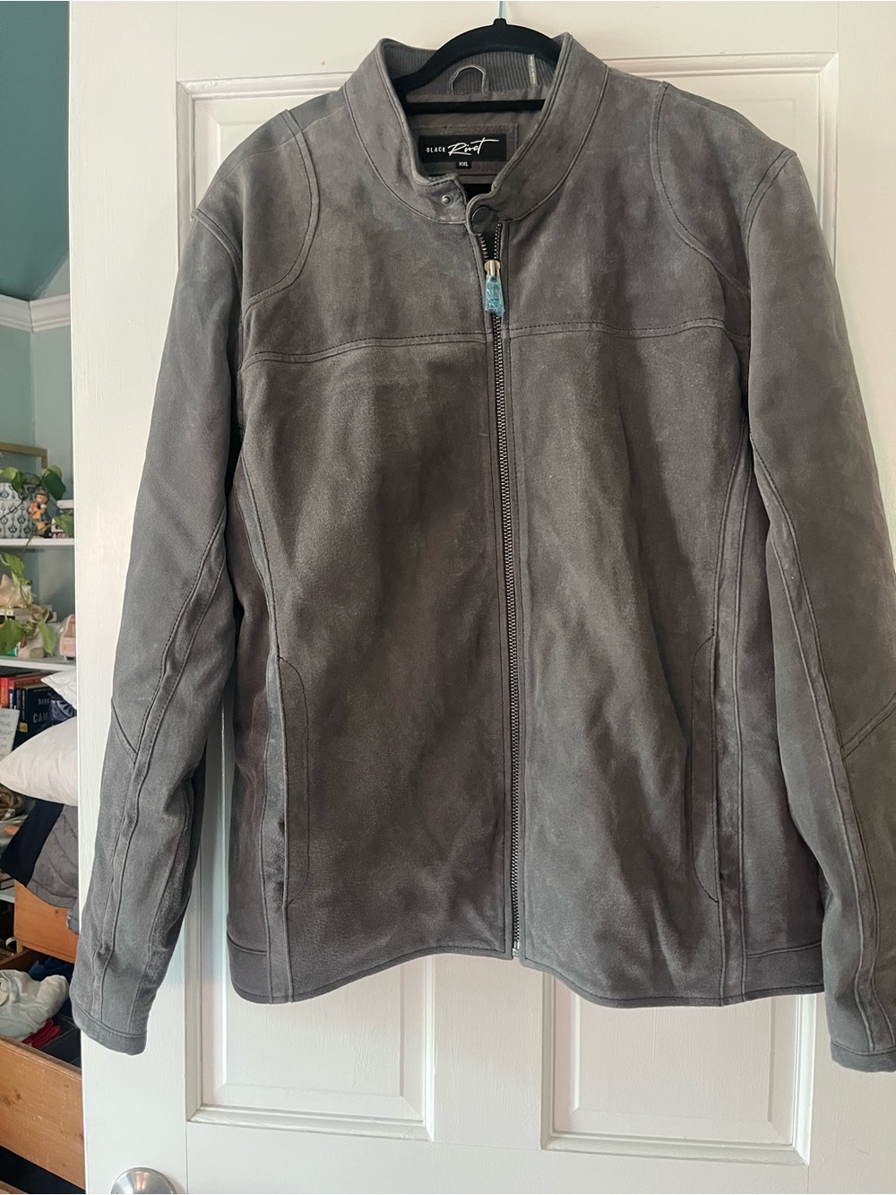 Black Rivet Charcoal Suede Zip-Front Moto Jacket